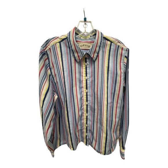 Orvis Women's Button Front Shirt Plus 18 Red Yellow Blue Stripe Long Sleeve - Picture 1 of 3